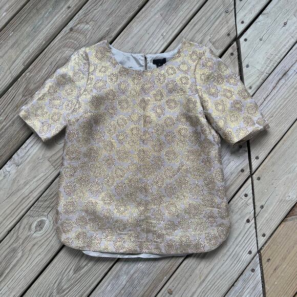 J.Crew Women's Gold Silk Blend Jacquard Printed Top Size 2 - Picture 1 of 7